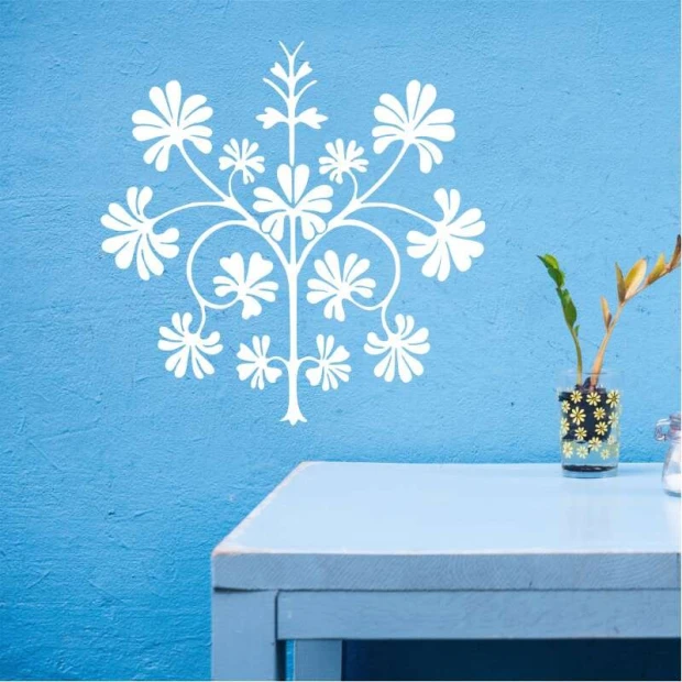 Ornamental tree painting template 2376 - A graphic design featuring symmetrical floral shapes and branches.