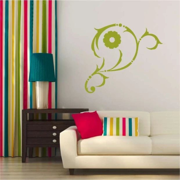 Painting template decoration 2228 - Living room setup with light-colored walls and striped curtains.