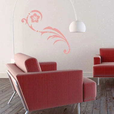 Painting template decoration 2232 - Living room setup. Red furniture on a wooden floor.