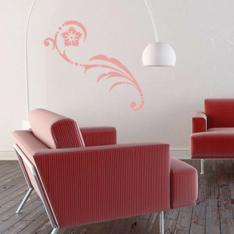 Painting template decoration 2232 - Living room setup. Red furniture on a wooden floor.