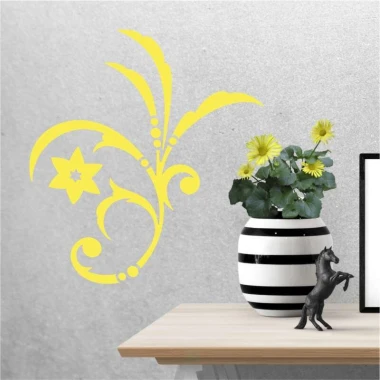 Painting stencil 2220 - Living room setup with gray walls, a flower table, and black and white decor.