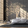 Tree painting template 2384 - Bedroom decor. Gray walls, minimalist furniture.
