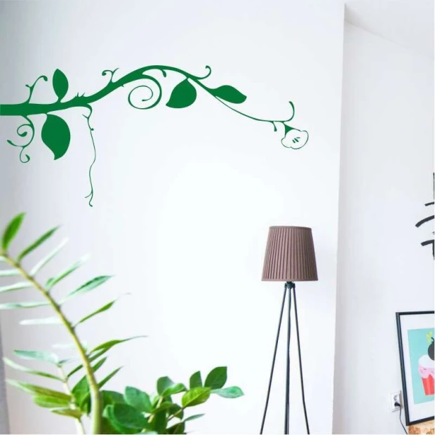 Painting template branch 2374 - Living room arrangement. Light walls with plant elements at the top.