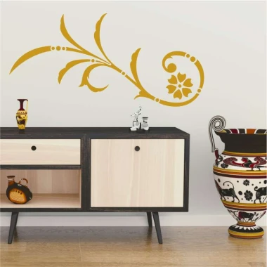 Decorative painting template 2226 - Living room setup with light walls, dark furniture, and modern style.