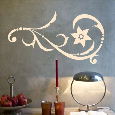 Painting template ornament decoration 2222 - Living room arrangement. Gray walls with plant and floral elements.