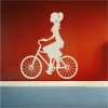 Cyclist painting stencil 2326 - Graphic design featuring a side profile of a female cyclist with long hair and a dress.
