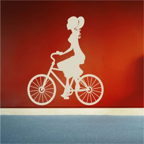 Cyclist painting stencil 2326 - Graphic design featuring a side profile of a female cyclist with long hair and a dress.