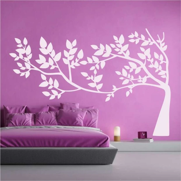 Painting template Whispering Tree 2383 - Bedroom design with pink walls and gray furniture.