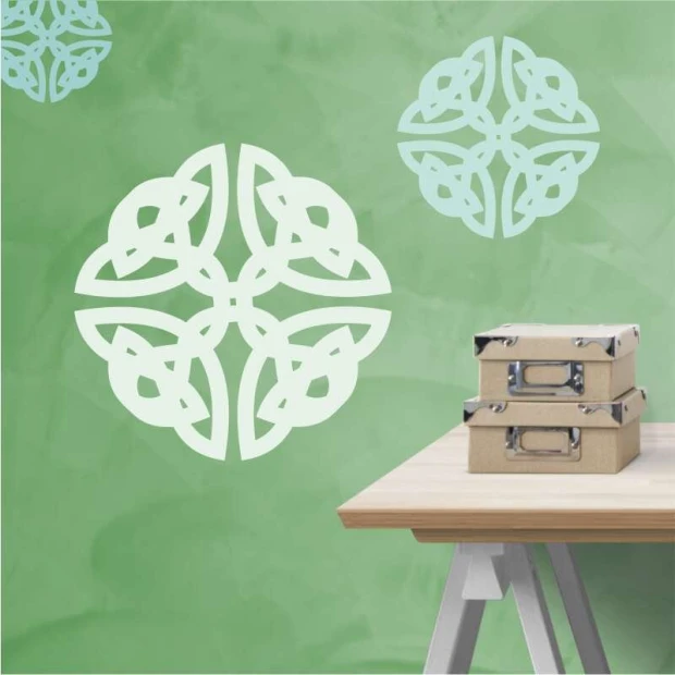 Abstract painting template 2240 - Room arrangement with green walls and natural wood furniture.