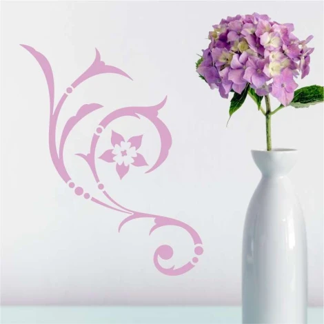 Wall decal template 2225 - Graphic design featuring a twisting branch shape with a flower and circular details.