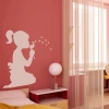 Wall template girl with dandelion 2274 - Decor for a child\'s room. Pink wall with white furniture.