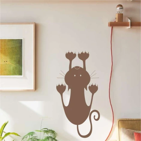 Wild Cat Wall Template 2368 - Graphic design featuring a cat shape with raised paws, round head, and long tail.
