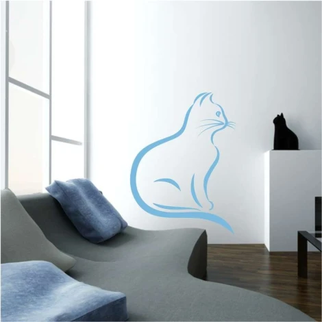 Cat wall template 2344 - Living room decor with light-colored walls and modern furniture in muted tones.