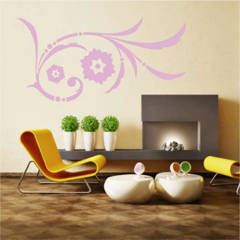Wall template ornament decoration 2233 - Living room arrangement. Light-colored walls, modern furniture.