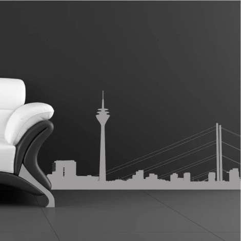 City skyline wall template 2282 - Living room arrangement with gray walls and modern furniture.
