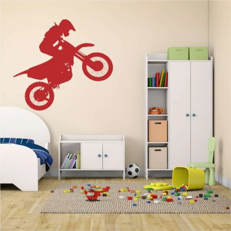 Motocross biker painting template 2315 - Decor for a child\'s room. Bright walls, white furniture accents.