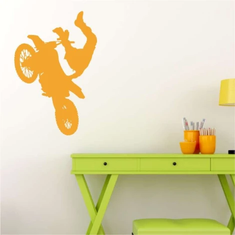 Motocross painting template 2311 - Decor for a child\'s room. Light-colored walls with brightly colored furniture.