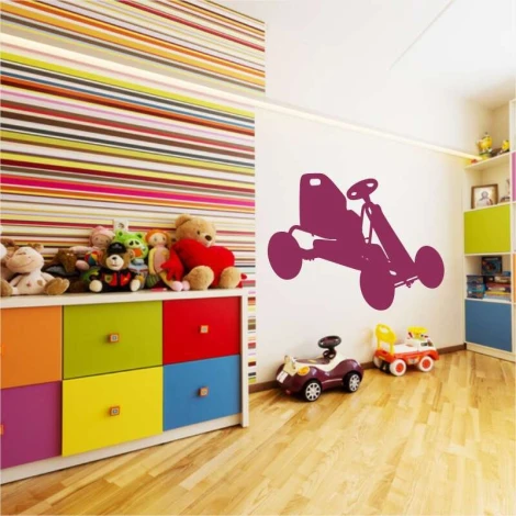 Go-kart painting template 2324 - Kids\' room decor with walls in horizontal stripes of various colors.