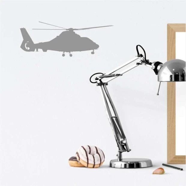 Helicopter painting template 2301 - Office setup with light walls and minimalist decor.
