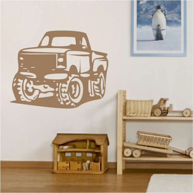 Off-road vehicle painting template 2331 - Decor for a child\'s room. Light-colored walls, wooden furniture.
