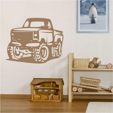 Off-road vehicle painting template 2331 - Decor for a child\'s room. Light-colored walls, wooden furniture.