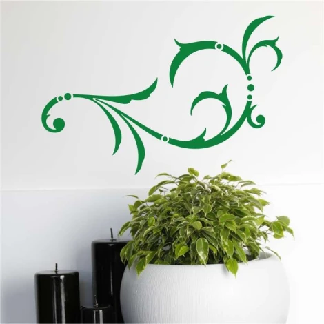 Painting template decoration 2218 - Graphic design with wavy lines and leaf shapes featuring round details.