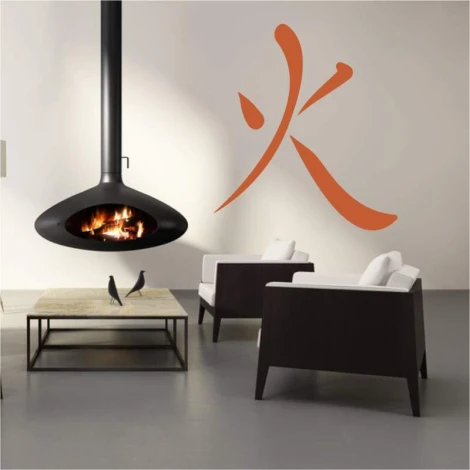 Japanese symbol fire painting template 2188 - Living room arrangement with light walls and modern dark furniture.