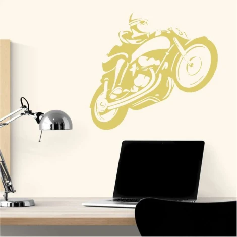 Vintage motorcycle wall template 2333 - Graphic design featuring a rider in motion with clear lines and dynamic style.