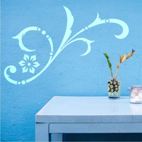 Wall stencil 2217 - Graphic design featuring wavy lines, circles, and a floral motif.