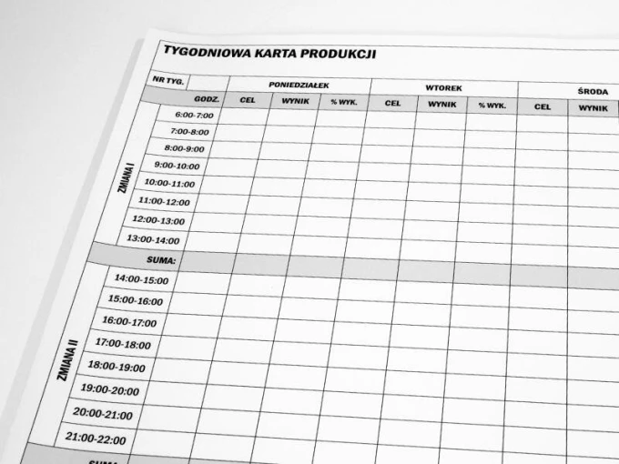 Magnetic dry-erase weekly production board lean 070 - Graphic design with a simple grid and tables.