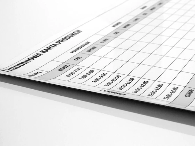 Magnetic dry-erase weekly production board lean 070 - Graphic design. Simple grid with columns.