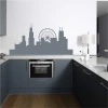 City skyline painting template 2286 - Kitchen decor. Simple design featuring building silhouettes and a Ferris wheel.