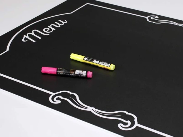 Chalkboard menu sign 013 - Black rectangle with white frames and "Menu" text. Includes two markers.