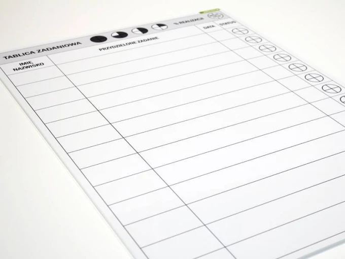 Dry-erase task board 089 - Graphic design. Simple grid with fillable fields and icons.