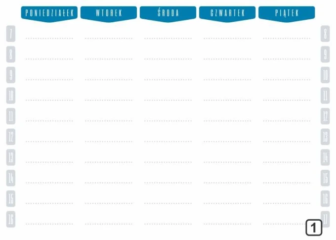 Weekly dry-erase planner with hours 264 - Graphic design. Simple grid with days of the week and hours, white background.