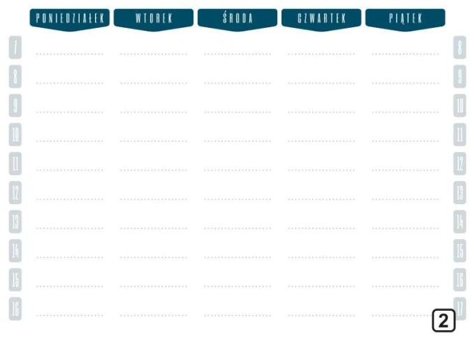 Weekly dry-erase planner with hours 264 - Graphic design. Simple grid with days of the week and hours, white background.