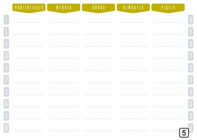 Weekly dry-erase planner with hours 264 - Graphic design. Simple grid with days of the week and hours, in color.