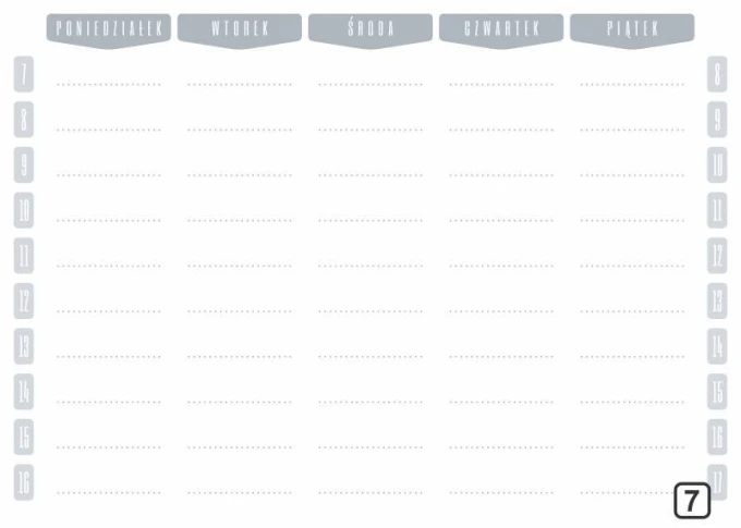 Weekly dry-erase planner with hours 264 - Graphic design. Simple grid with days of the week and time slots.