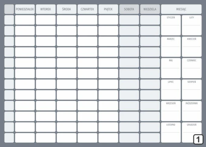 Weekly dry-erase planner with annual planner 267 - Graphic design. Simple layout with days of the week and month.