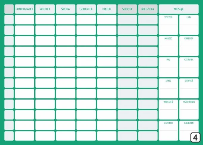 Weekly dry-erase planner with annual planner 267 - Graphic design. Simple layout with days of the week and months.