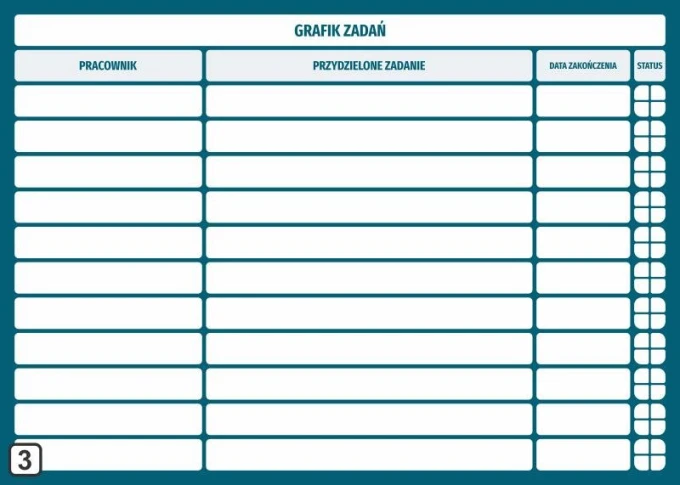 Lean dry-erase task board 107 - Graphic design. Simple table with headers and blank fields.