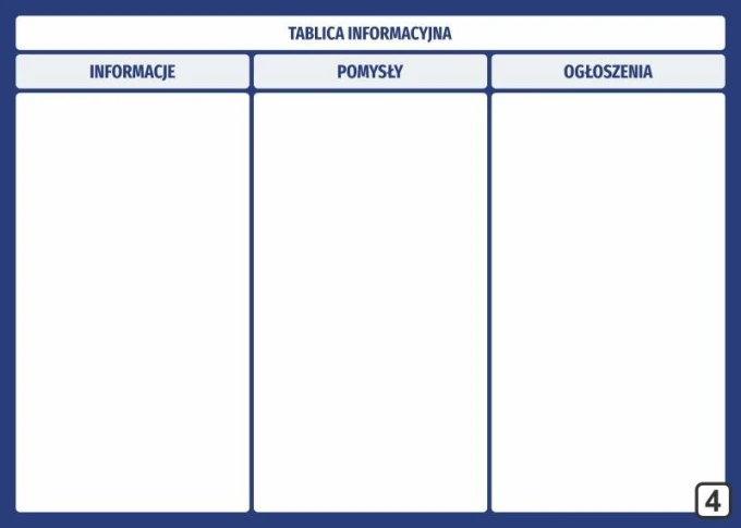 Magnetic dry-erase information board 268 - Graphic design. Simple structure with three columns and headers.