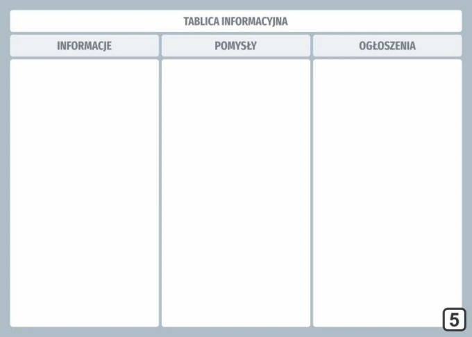 Dry-erase information board 268 - Graphic design featuring three columns with headers and the number 5.