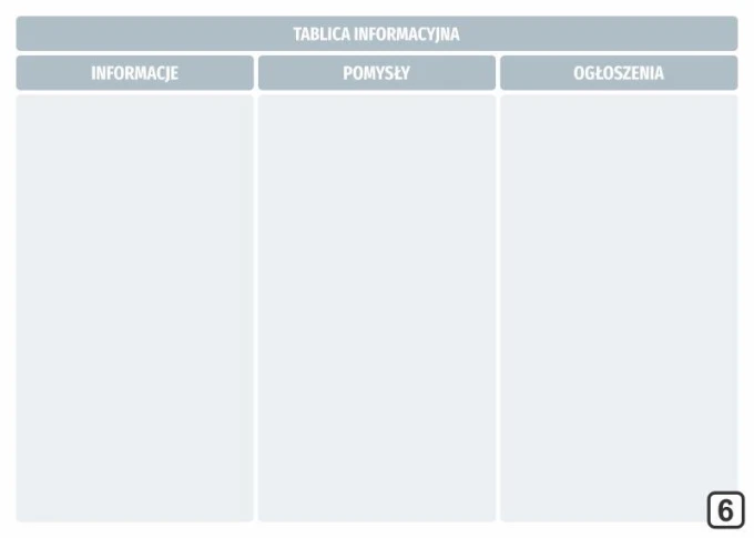 Dry-erase information board 268 - Graphic design. Simple grid with three columns and headers.