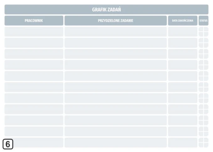 Magnetic task board with a graphic design, featuring a simple grid of columns and rows, dry-erase surface.