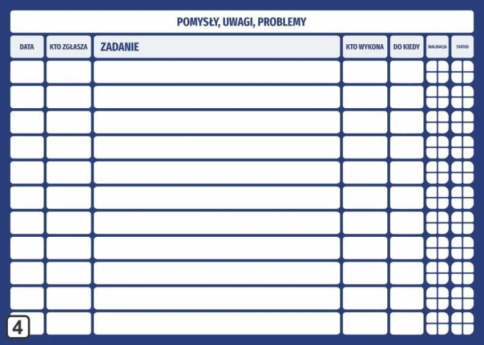 Magnetic whiteboard for lean planning 108 - Graphic design. Simple grid with columns and rows in color.