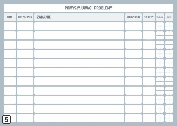 Magnetic whiteboard for lean planning 108 - Graphic design. Simple grid with fillable fields.