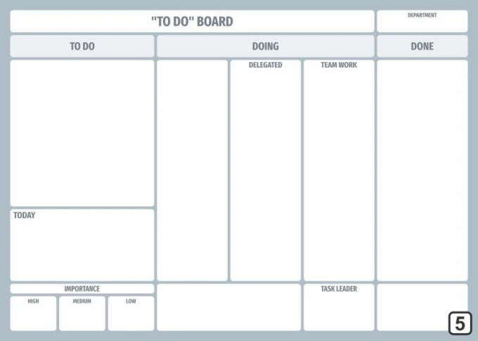Magnetic dry-erase To-Do Kanban board 105 - Graphic design. Rectangular board divided into sections.