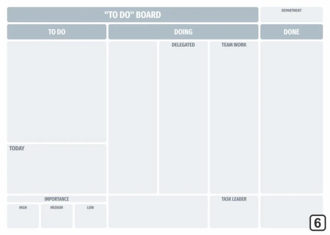 Magnetic dry-erase Kanban board 105 - Graphic design. Simple, sectioned with headers.