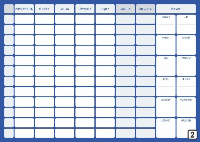 Weekly dry-erase magnetic planner board with annual planner, featuring a simple grid layout for days.